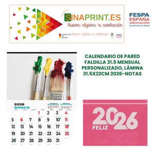 CALENDARIO DE PARED PERSONALIZADO FALDILLAS 31.5X22CM MENSUAL 2026-NOTAS