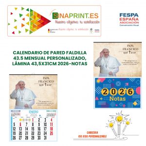 CALENDARIO  PERSONALIZADO FALDILLAS 43.5X31 CM MENSUAL 2026-NOTAS